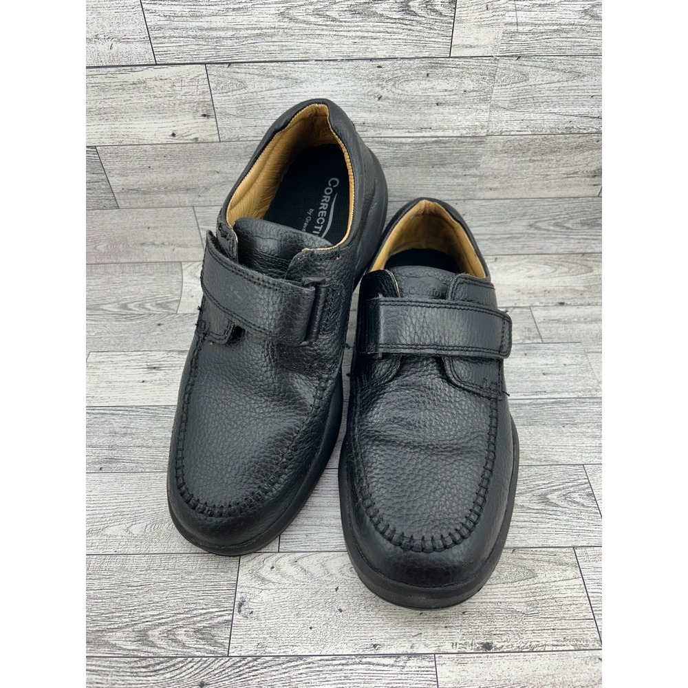Dr. Comfort Scott Men 9.5 M Black Leather Orthopedic Hook Loop Strap Shoes 9210